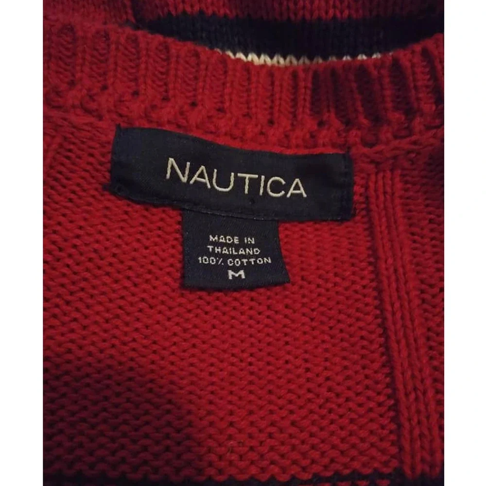 Vintage Nautica Red, Blue, & White Striped Crew Neck Grandpa Sweater Sz Medium